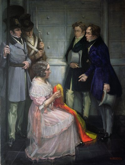 アブスト夫人による最初のベルギーの旗の作成、1830年頃 作： Em Vermeersch